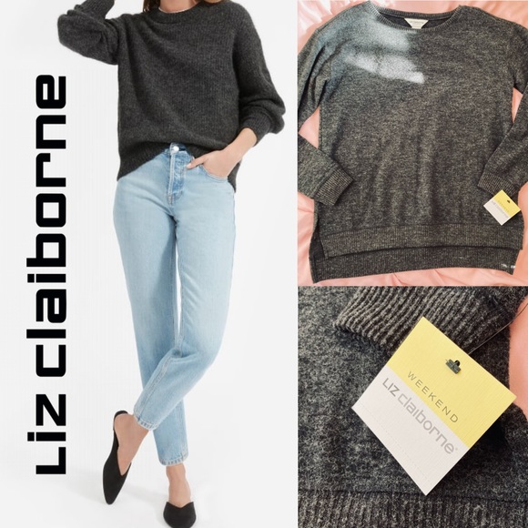 NWT Liz Claiborne Charcoal High Low Cute Sweater - Picture 1 of 5